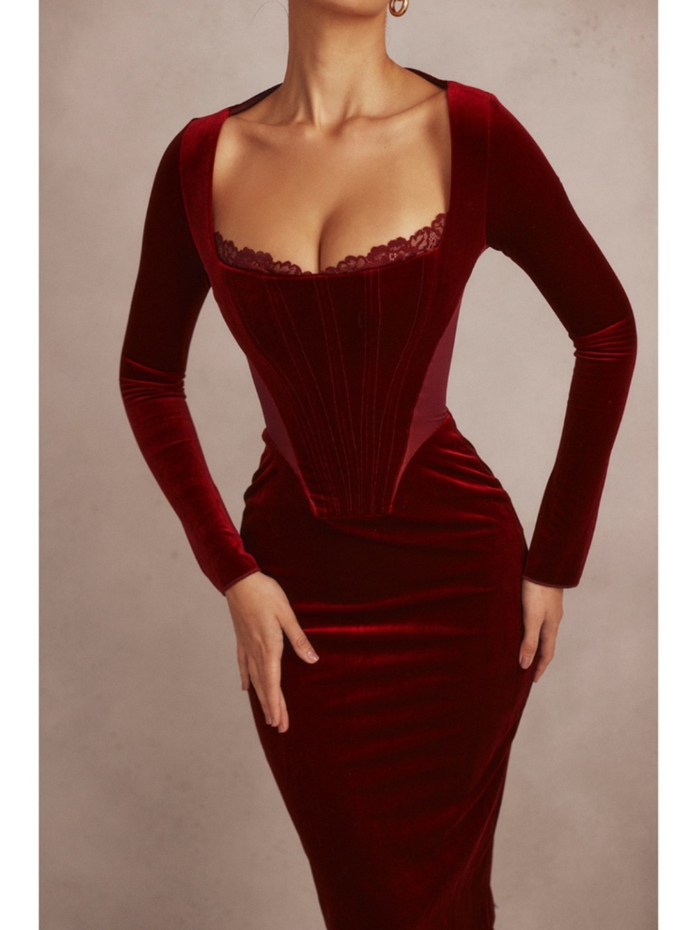 NEW House of CB Solaine Velvet Dress Wine Small